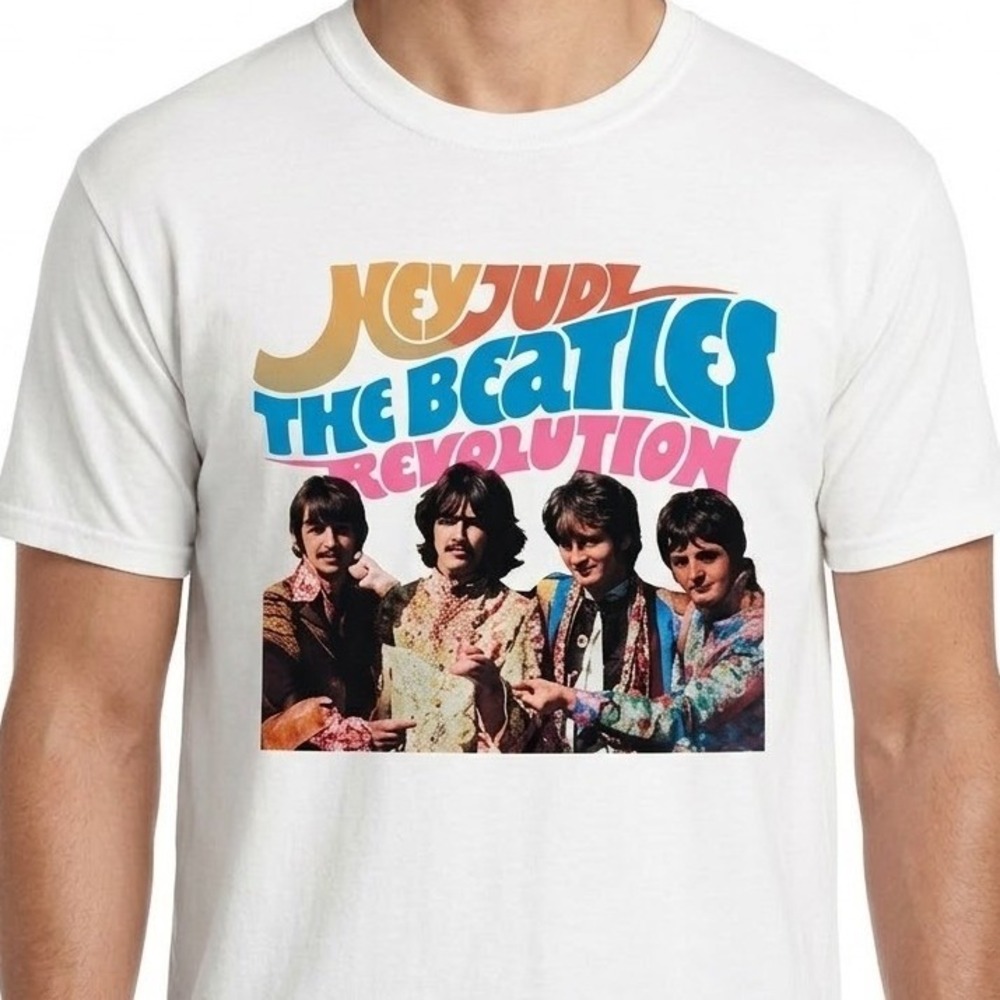 The‎ Beatles Band Tee Mens XL Pull & Bear Off White Cream Revolution Hey Jude